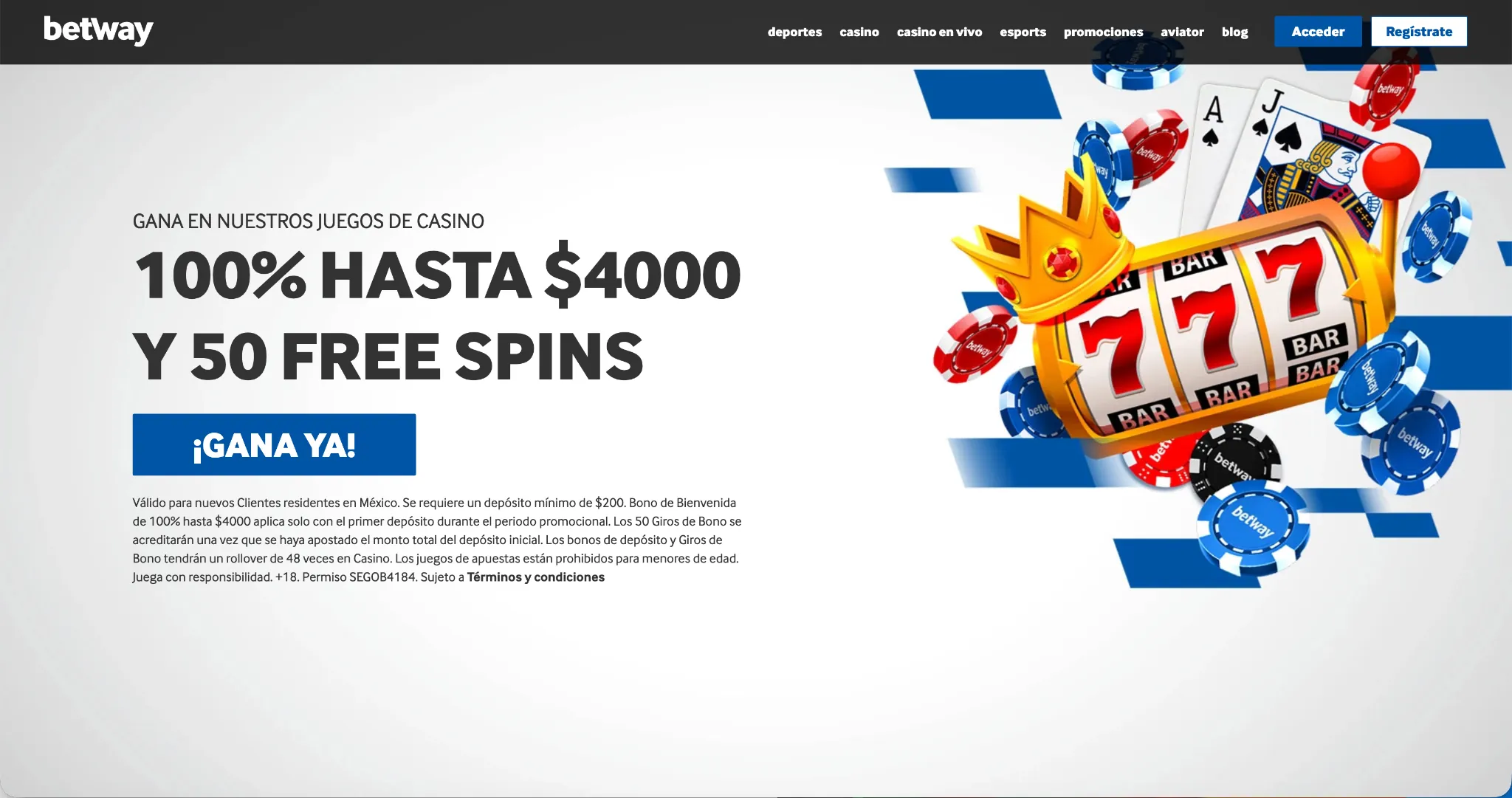 Página de inicio de Betway – casino con retiro inmediato México