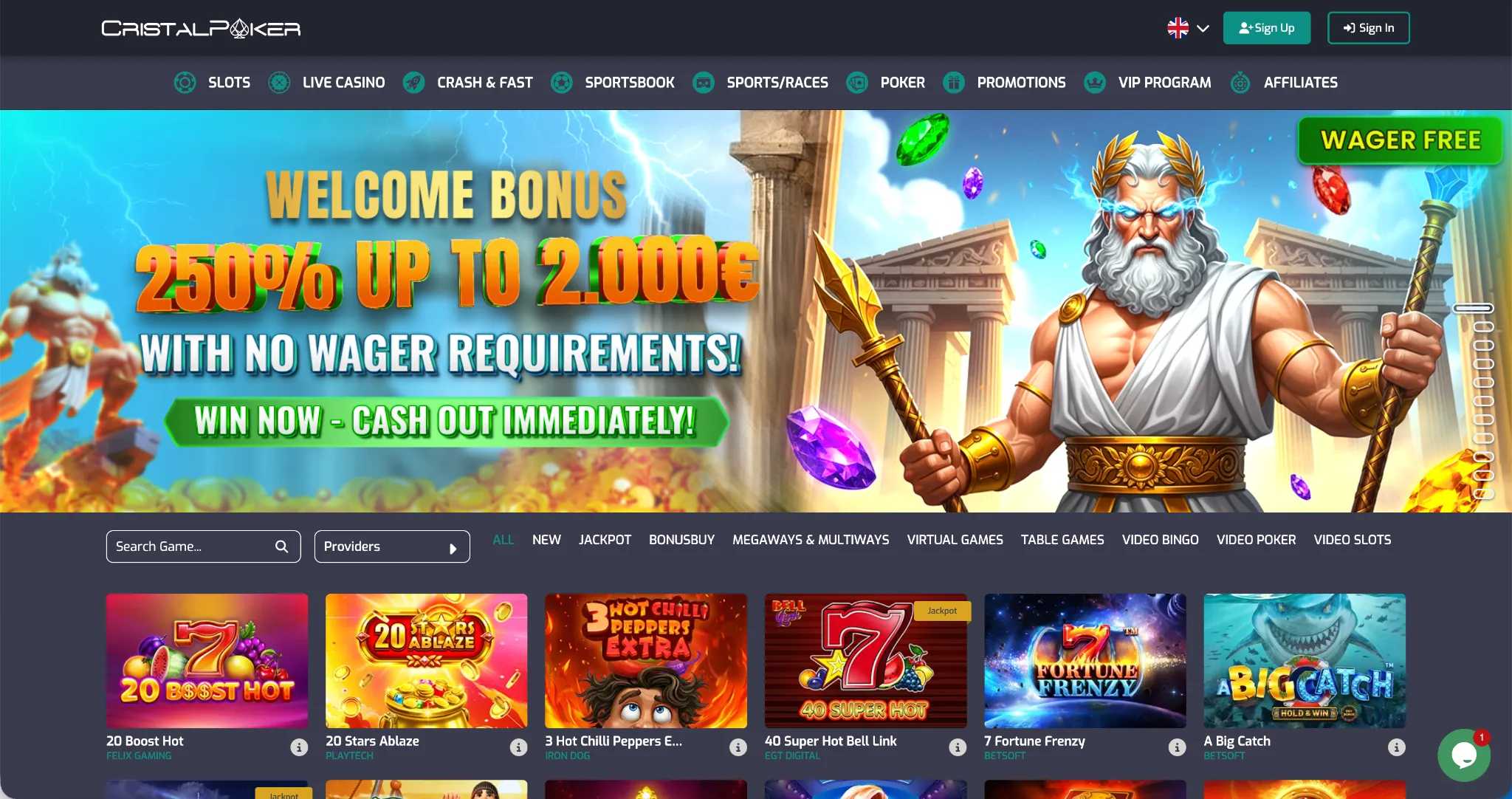 Cristal Poker Casino homepage – fastest withdrawal online casino Canada