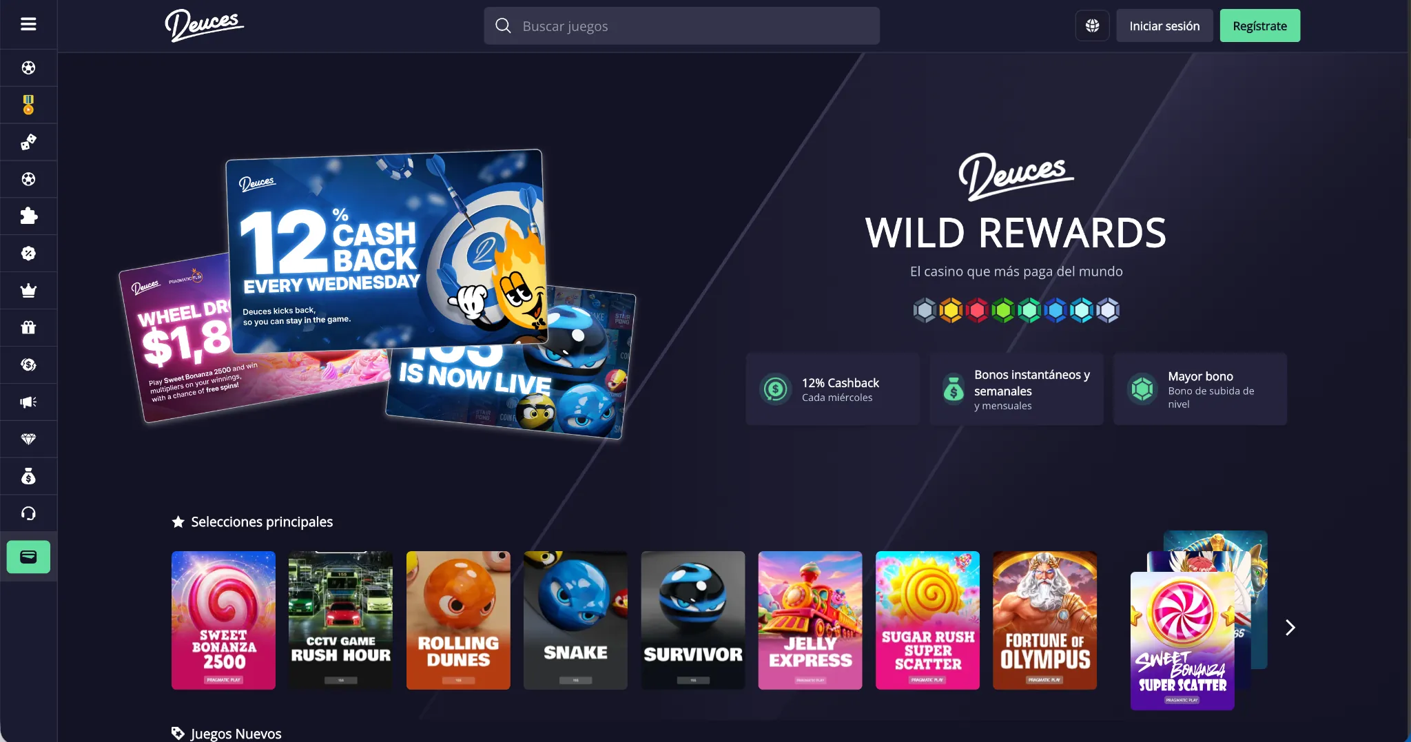Página de inicio de Deuces – casino con retiro inmediato México