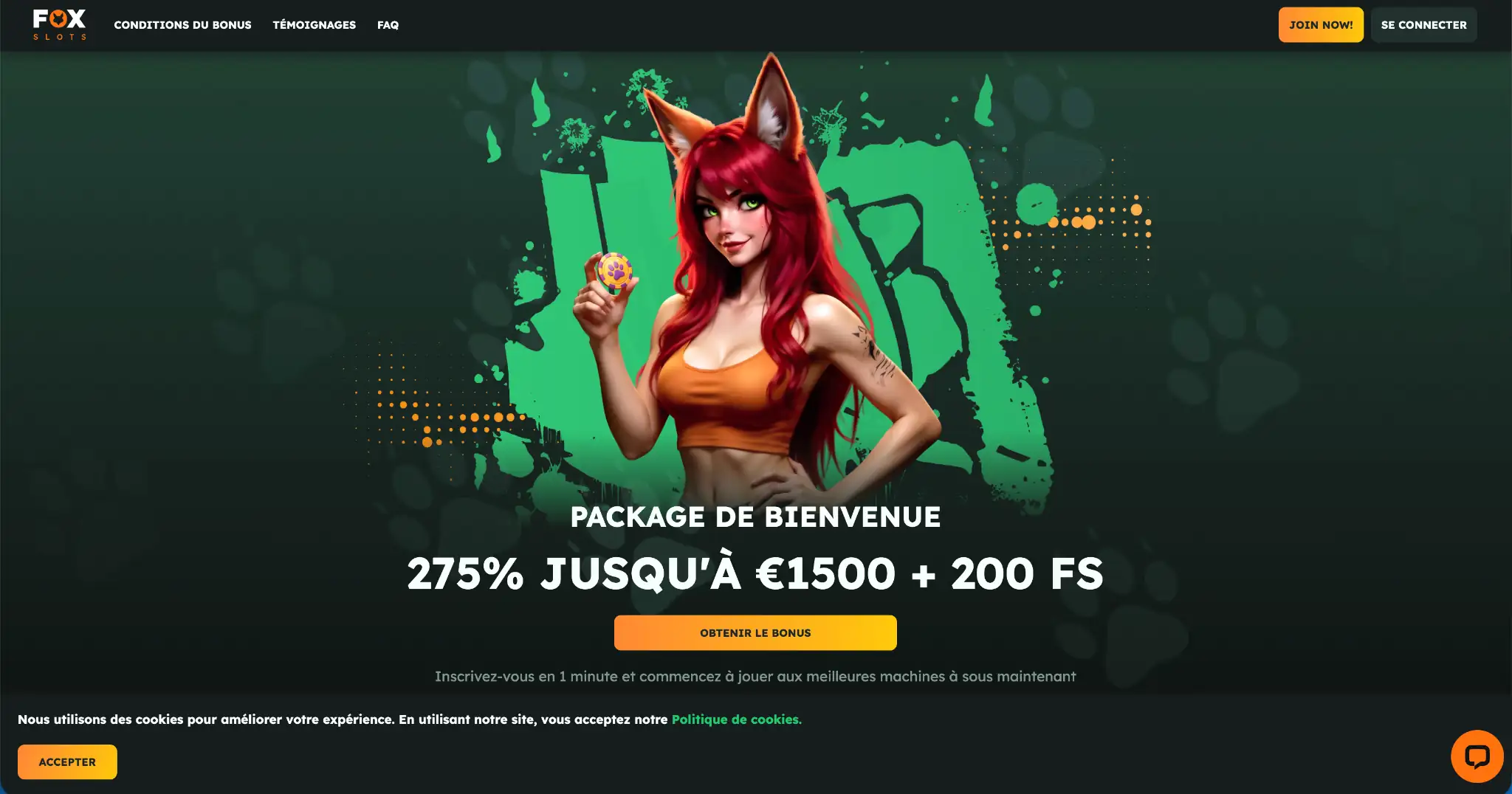 Page d’accueil de FoxSlots – casino en ligne avec retrait rapide