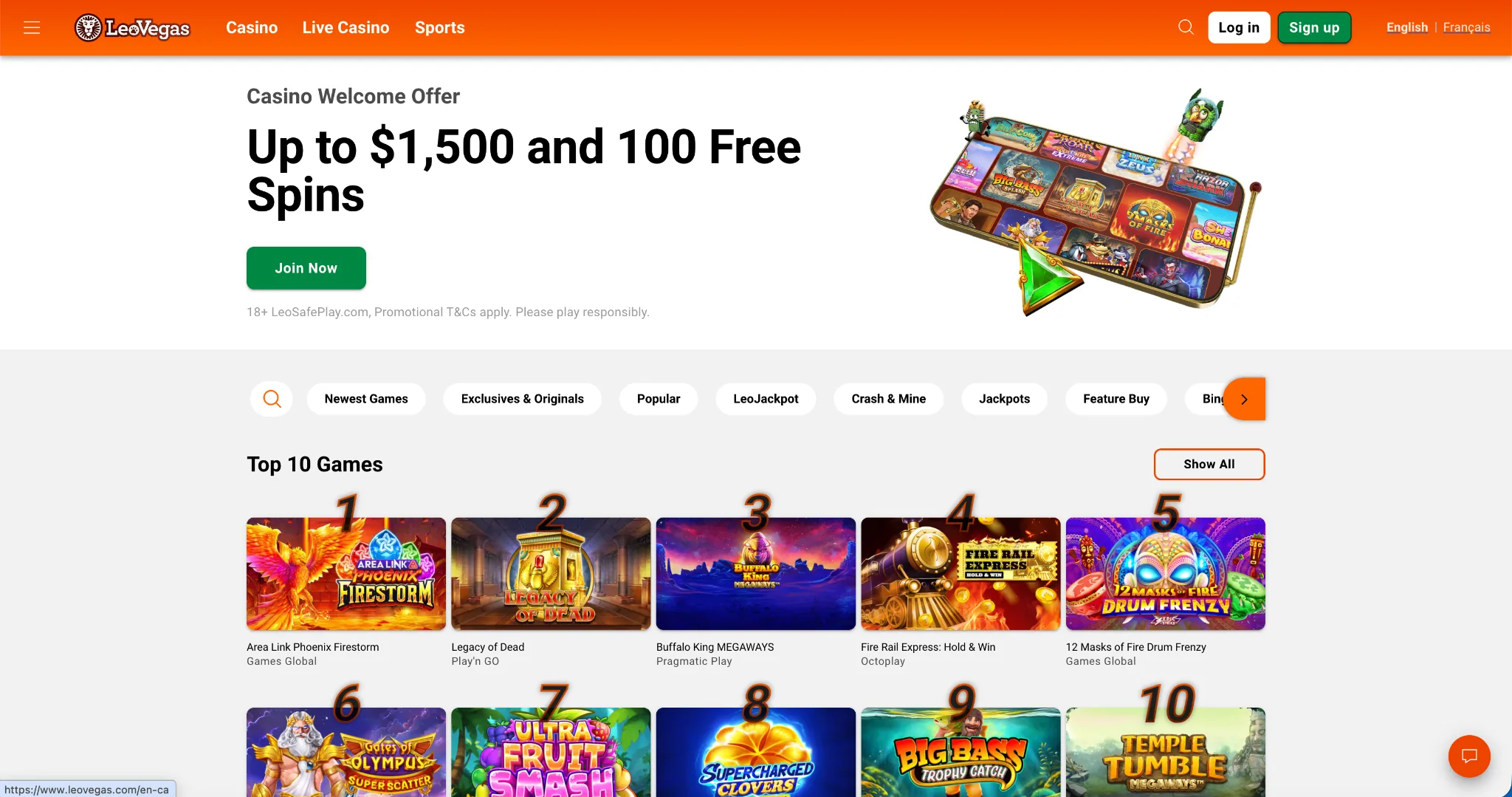LeoVegas homepage – fastest withdrawal online casino Canada