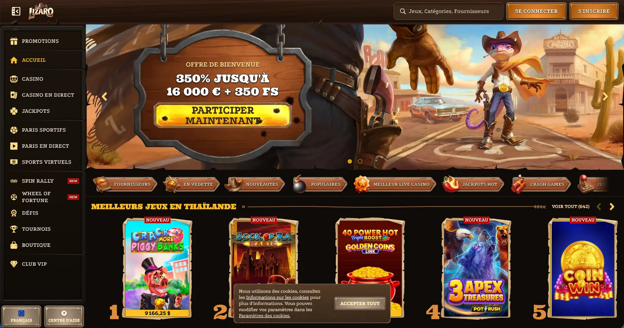 Page d’accueil de Lizaro – casino en ligne avec retrait rapide