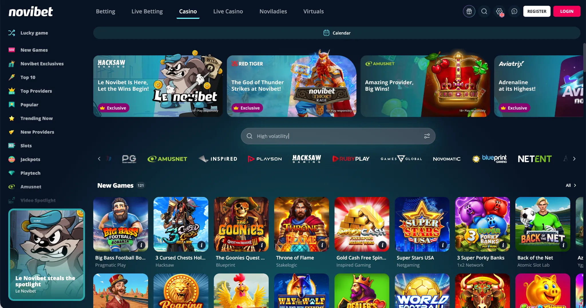Página de inicio de Novibet – casino con retiro inmediato México