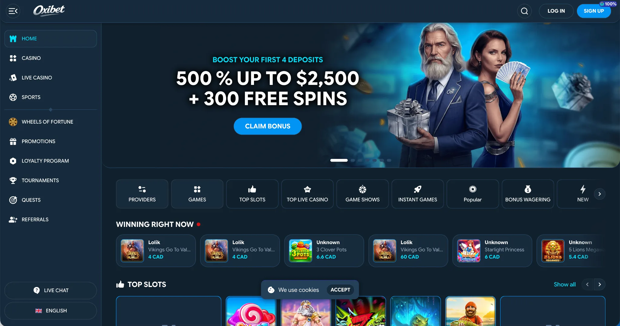 Oxibet homepage – fastest withdrawal online casino Canada