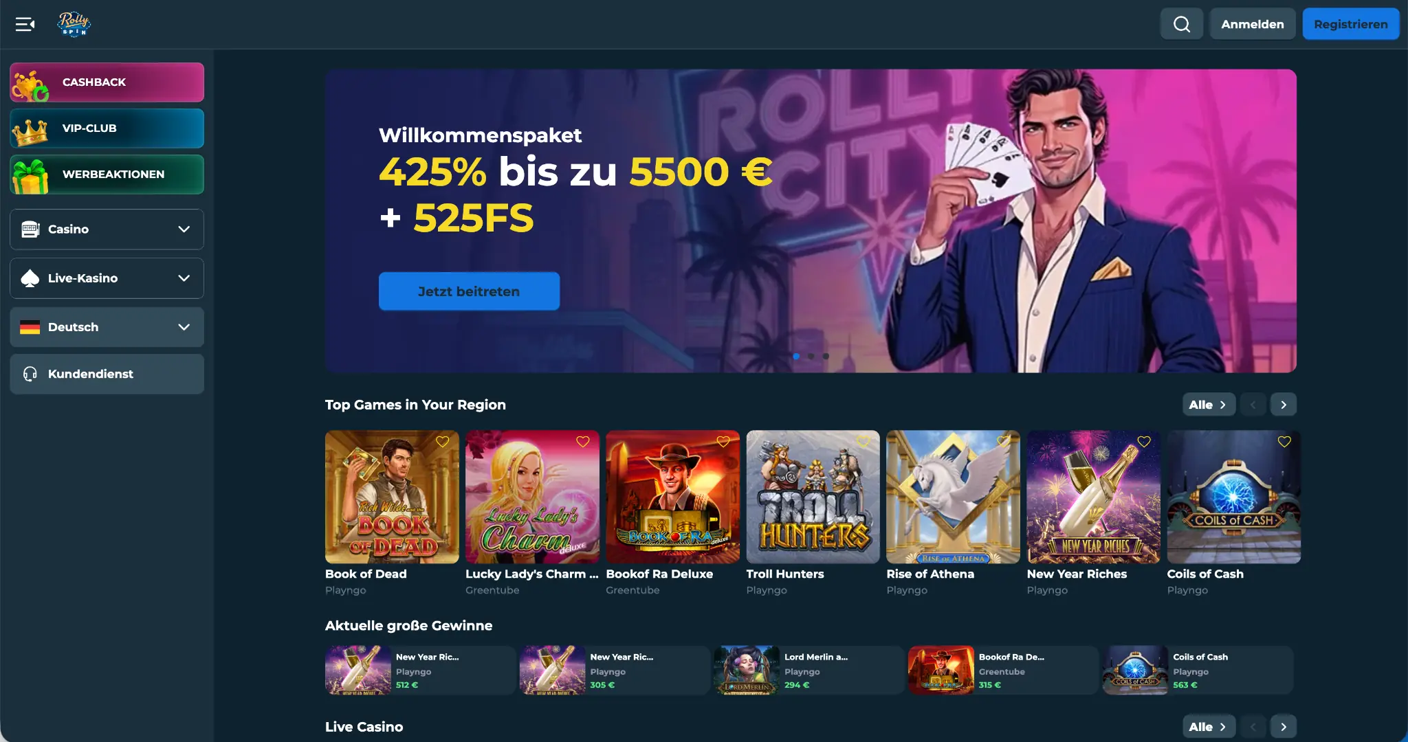 RollySpin Startseite – Online Casino mit schneller Auszahlung
