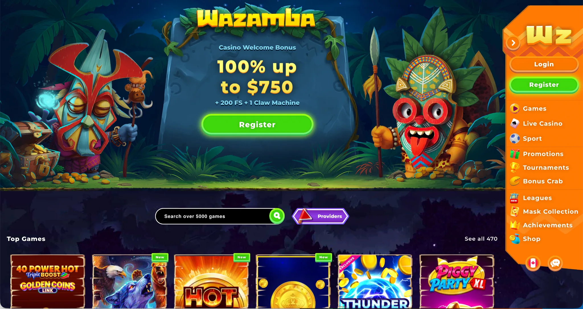 Wazamba homepage – fastest withdrawal online casino Canada